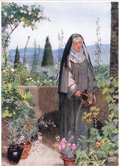 Sainte Claire dans le jardin du monastère qu