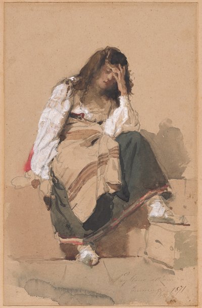 Une paysanne assise en contemplation - Eleuterio Pagliano