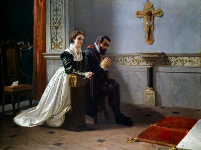 Bianca Cappello et François Ier de Médicis (1541-1587) prient devant un crucifix (huile sur toile) - Eleuterio Pagliano
