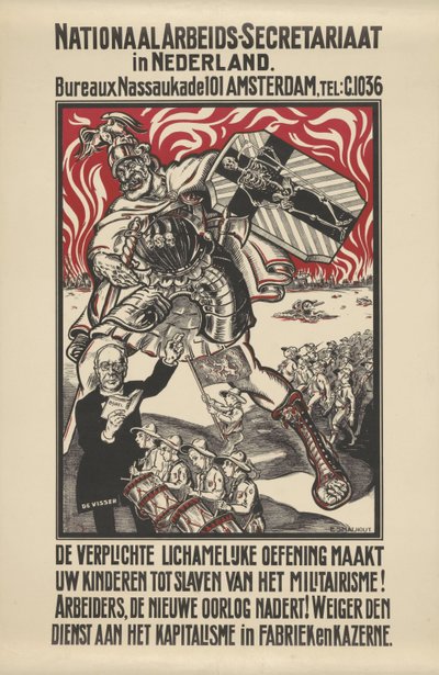 Affiche contre le militarisme publiée par le Secrétariat National des Travailleurs aux Pays-Bas - Elias Smalhout