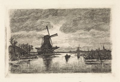 Paysage avec deux moulins et une barque - Elias Stark