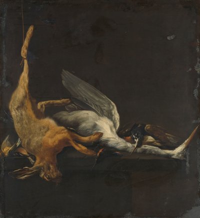 Nature morte avec lièvre, héron et autres oiseaux - Elias Vonck