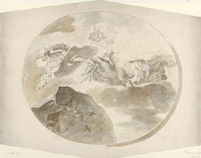 Conception pour une peinture de plafond avec Aurora chassant la Nuit - Elias van Nijmegen (possibly)