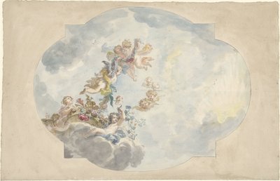 Projet pour une peinture de plafond avec des putti, des fleurs et des guirlandes - Elias van Nijmegen (possibly)