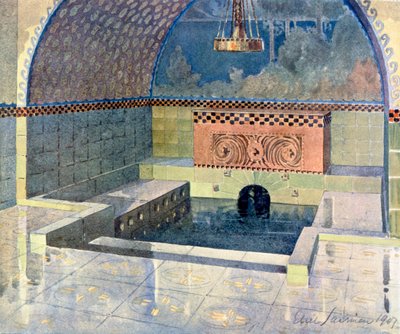 Salle de bain à la maison de campagne Merijoki, conçue par Eliel Saarinen, de 