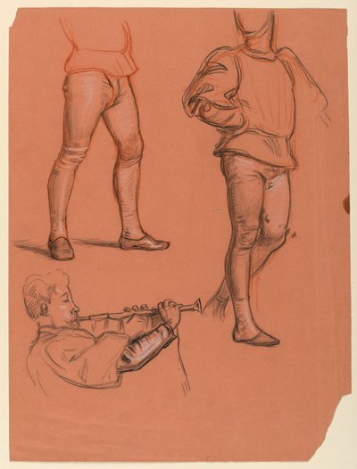 Dessin, détails de figures masculines, vers 1885 - Elihu Vedder