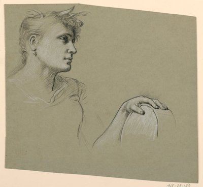 Dessin, profil de femme et étude de la main gauche, vers 1885 - Elihu Vedder