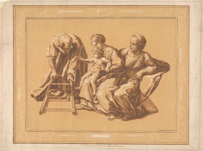 Mère, enfant, vieil homme avec cadre de marche pour bébé sur roues - Elisha Kirkall