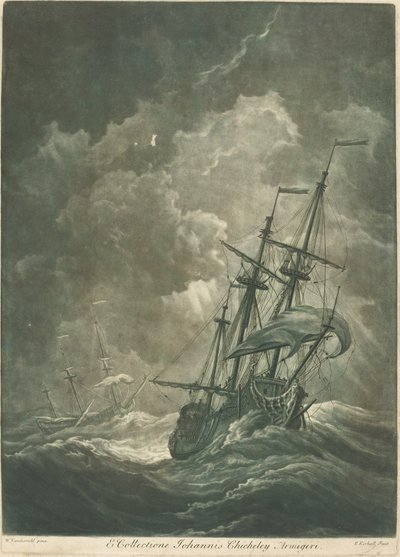 Scène de navigation de la collection de John Chicheley - Elisha Kirkall after Willem van de Velde the Elder