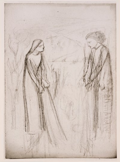 Annonciation, peut-être, vers 1970-77 (photographie noir et blanc imprimée sur papier blanc) - Elizabeth Eleanor (1834 62) (after) Siddal