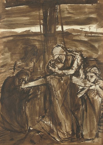 La descente de croix, vers 1834-62 (plume, encre noire et lavis brun sur papier) - Elizabeth Eleanor (1834 62) Siddal