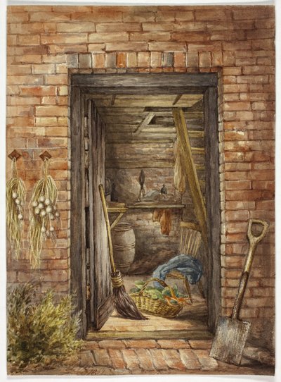 Mur de briques avec porte ouverte et pelle - Elizabeth Murray