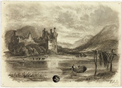 Pêcheurs séchant des filets devant un château - Elizabeth Murray