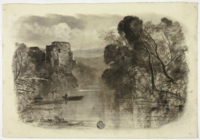 Rivière avec ruine de château et bateau I - Elizabeth Murray