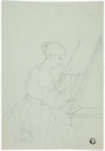 Jeune femme peignant (peut-être un autoportrait) - Elizabeth Murray