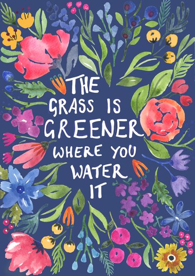 Greener Grass (fond bleu), 2018 (aquarelle) - Elizabeth Rider