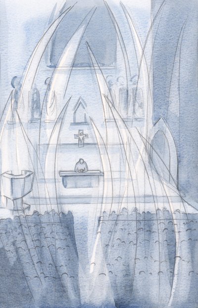 Les anges adorent avec nous à la Sainte Messe, s