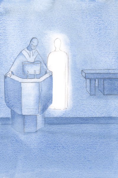 Le Christ se tenait à côté du prêtre qui lisait le Saint Évangile à nous tous, qui était la propre parole du Christ - Elizabeth Wang
