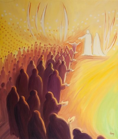 Jésus crucifié attend à la porte du Ciel, avec sa mère Marie et les saints anges - Elizabeth Wang