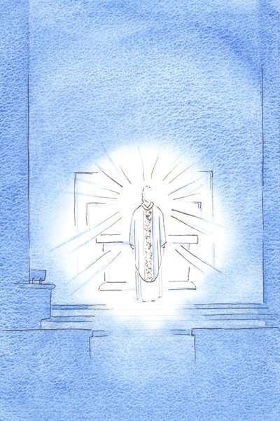 Lors de la fête de la Visitation, le Christ est apparu, portant une chasuble dorée en l