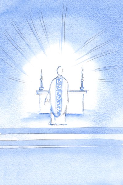 Lors de la fête de la Visitation, le Christ est apparu, portant une chasuble dorée en l