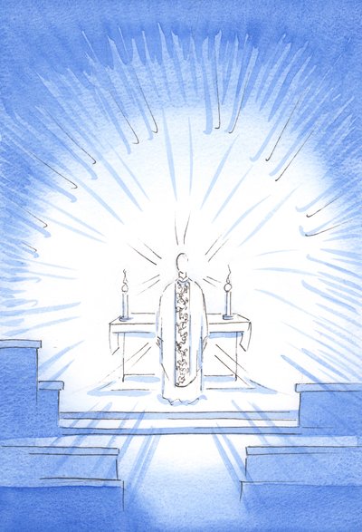 Lors de la fête de la Visitation, le Christ est apparu, portant une chasuble dorée en l