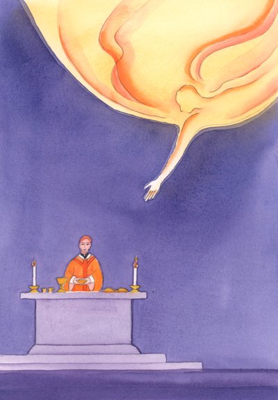 Le Père accepte avec joie les dons que nous avons apportés à l