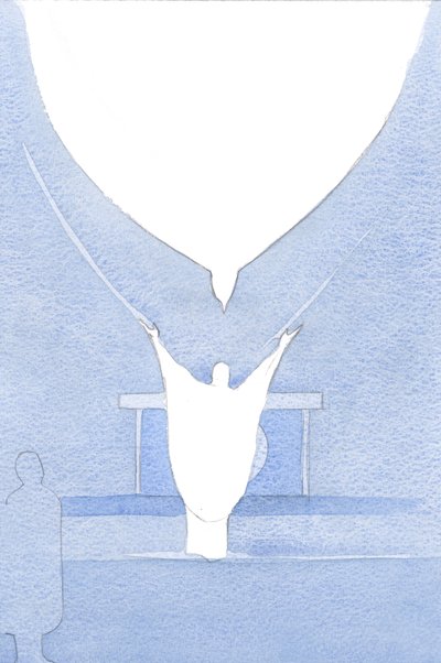 Le Très Saint-Esprit - comme avec les ailes déployées - était en équilibre au-dessus de la tête du Christ, acceptant son offrande dans l