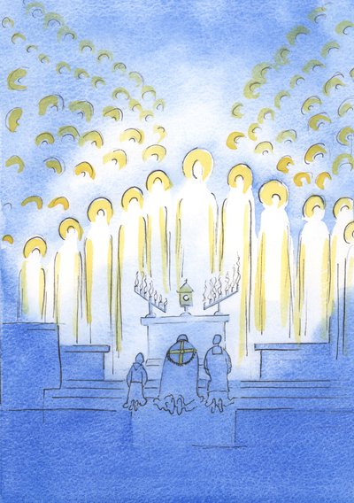 Les Saints sont rassemblés ici avec le Christ, à l