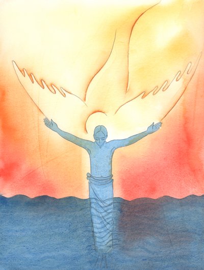 Quand le Christ a été baptisé dans le Jourdain, le Saint-Esprit est apparu sous forme de colombe, tandis que le Père parlait avec amour depuis le Ciel - Elizabeth Wang