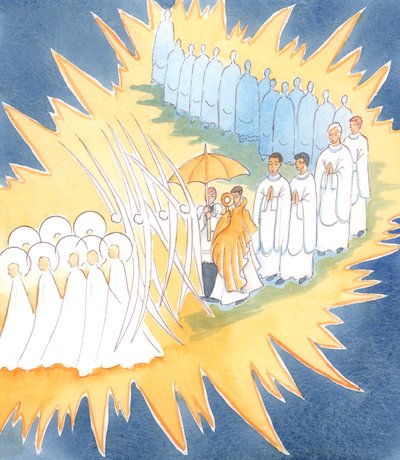 Chaque fois que nous honorons la Présence de Jésus dans le Saint-Sacrement, les anges et les saints se joignent à nous dans notre adoration - Elizabeth Wang