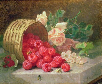 Panier renversé avec framboises et groseilles blanches - Eloise Harriet Stannard