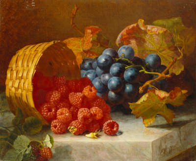 Nature morte avec framboises et une grappe de raisins sur un rebord de marbre, 1882 - Eloise Harriet Stannard