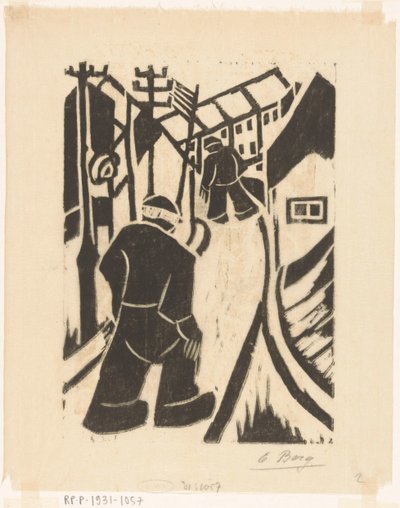 Deux figures dans une rue de village - Else Berg (signed by artist)