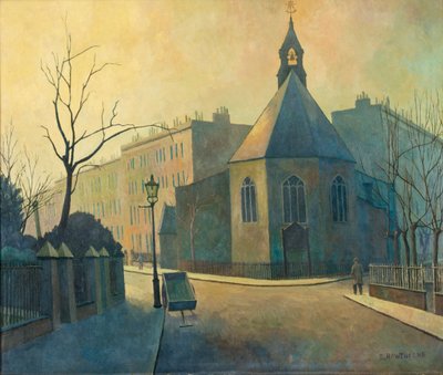 Scène de rue, Église Saint-Jean-Baptiste, Nord de Londres - Elwin Hawthorne