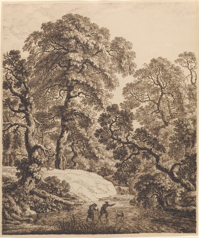 Une forêt de chênes avec une famille de voyageurs - Emanuel Steiner