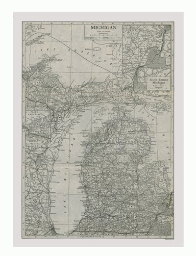 Carte du Michigan, USA, vers 1900 - Emery Walker