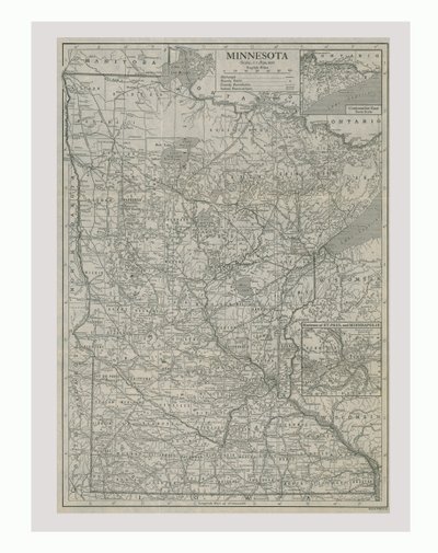 Carte du Minnesota, USA, vers 1900 - Emery Walker