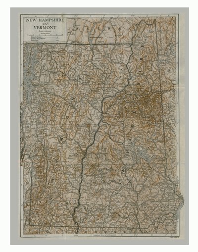 Carte du New Hampshire et du Vermont, USA, vers 1900 - Emery Walker