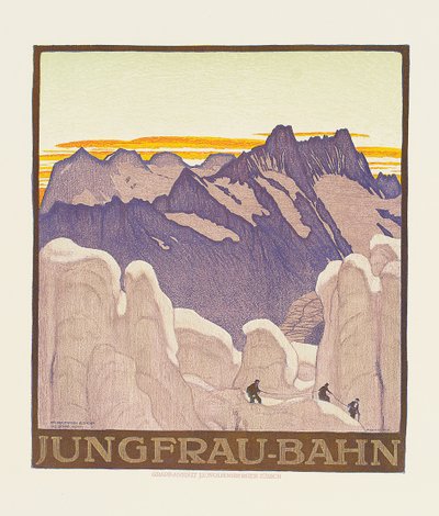 Jungfrau-Bahn, affiche publicitaire pour le chemin de fer de la montagne Jungfrau - Emil Cardinaux