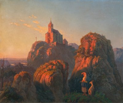 Paysage avec église au crépuscule - Emil Ludwig Löhr
