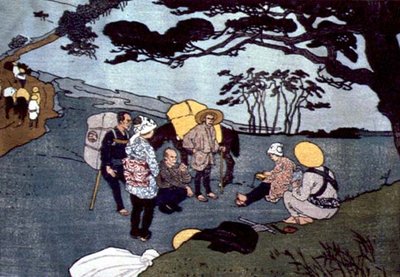 Pause des voyageurs sur une route de montagne au Japon - Emil Orlik