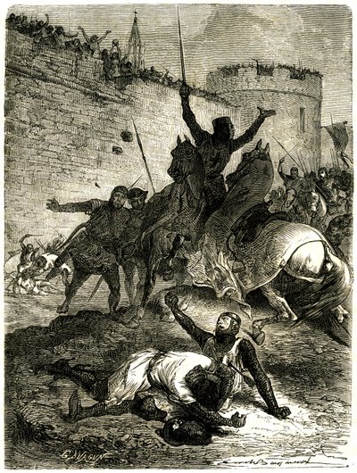 Croisade contre les Albigeois - Siège de Toulouse, 25 juin 1218. Le frère de Simon de Montfort vient d