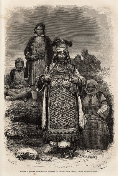 Fiancés et paysans des frontières roumaines, gravure d