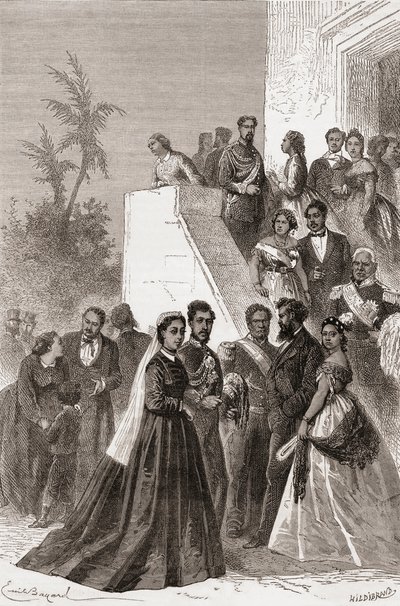 Kamehameha V, au centre, avec sa famille, illustration de 