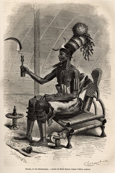 Mounza, roi des Mombuttous (tribu du Soudan), coiffé d