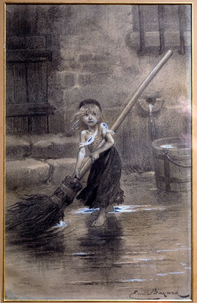 Représentation de Cosette, balayant pieds nus. Illustration pour "Les Misérables" de Victor Hugo par Émile Bayard 19ème siècle. Paris, Maison Victor Hugo - Emile Antoine Bayard