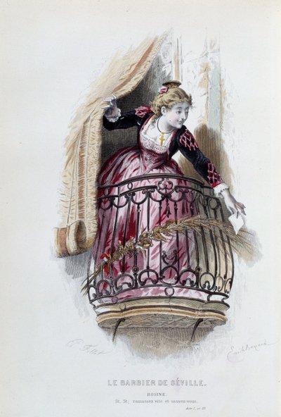 Rosine dans "Le Barbier de Séville" par Pierre Augustin Caron de Beaumarchais (1732-1799), dessins par Emile Bayard (1837-1891) - Emile Antoine Bayard