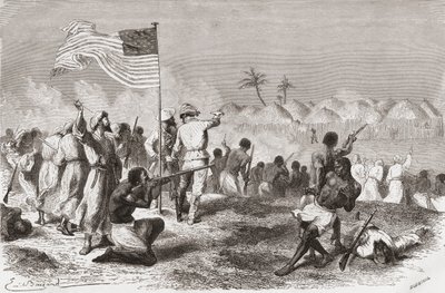 Attaque de Stanley sur Zimbizo lors de son expédition en 1871, illustration de 