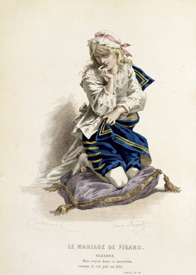 Suzanne dans "Le mariage de Figaro" - dans "Œuvres complètes de Beaumarchais", dessins par Emile Bayard, éd. Laplace Sanchez & cie, Paris - Emile Antoine Bayard